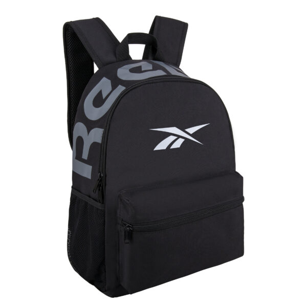 Reebok Black Fresh medium backpack with white/grey logo.